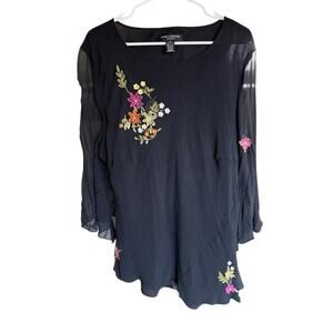 Anne Carson Top Womens 100% Black Floral 3X Whimsigoth Relaxed Comfortable